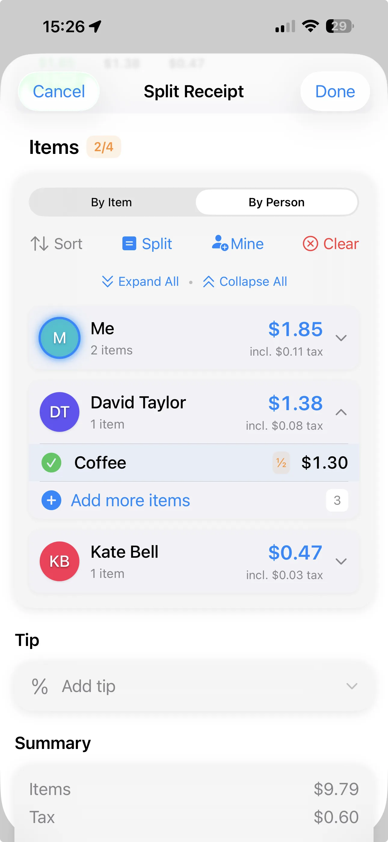 Per-person breakdown of costs