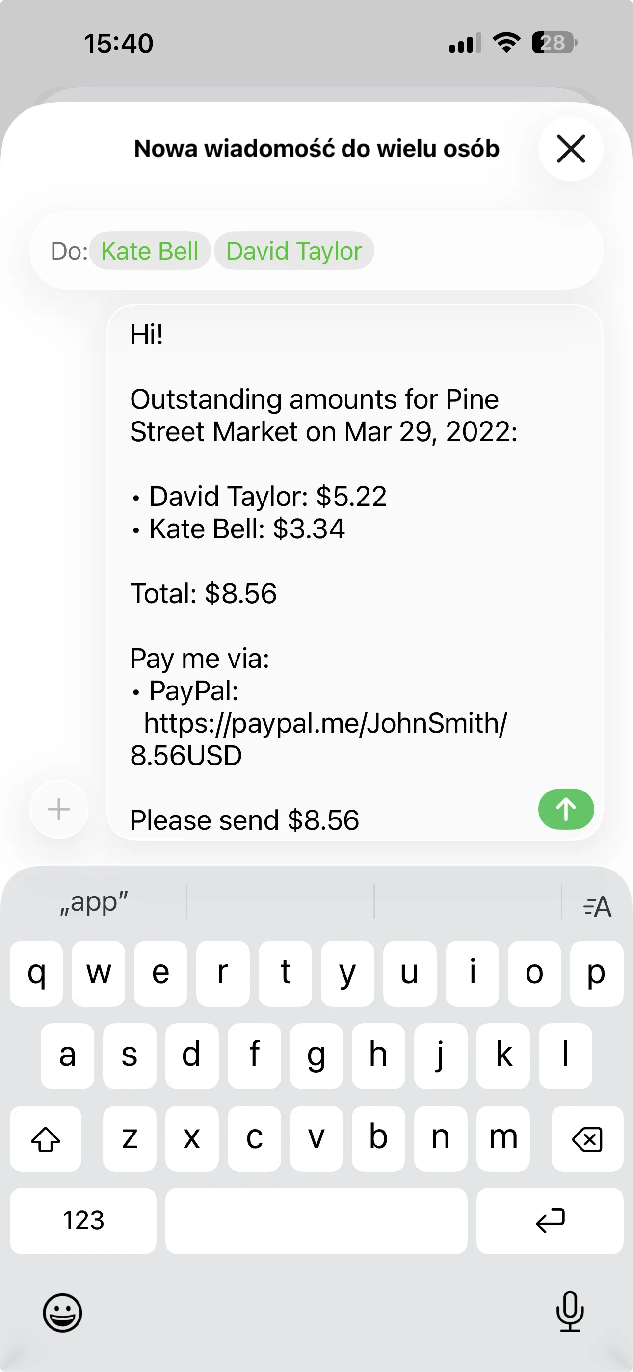 SMS with payment request link