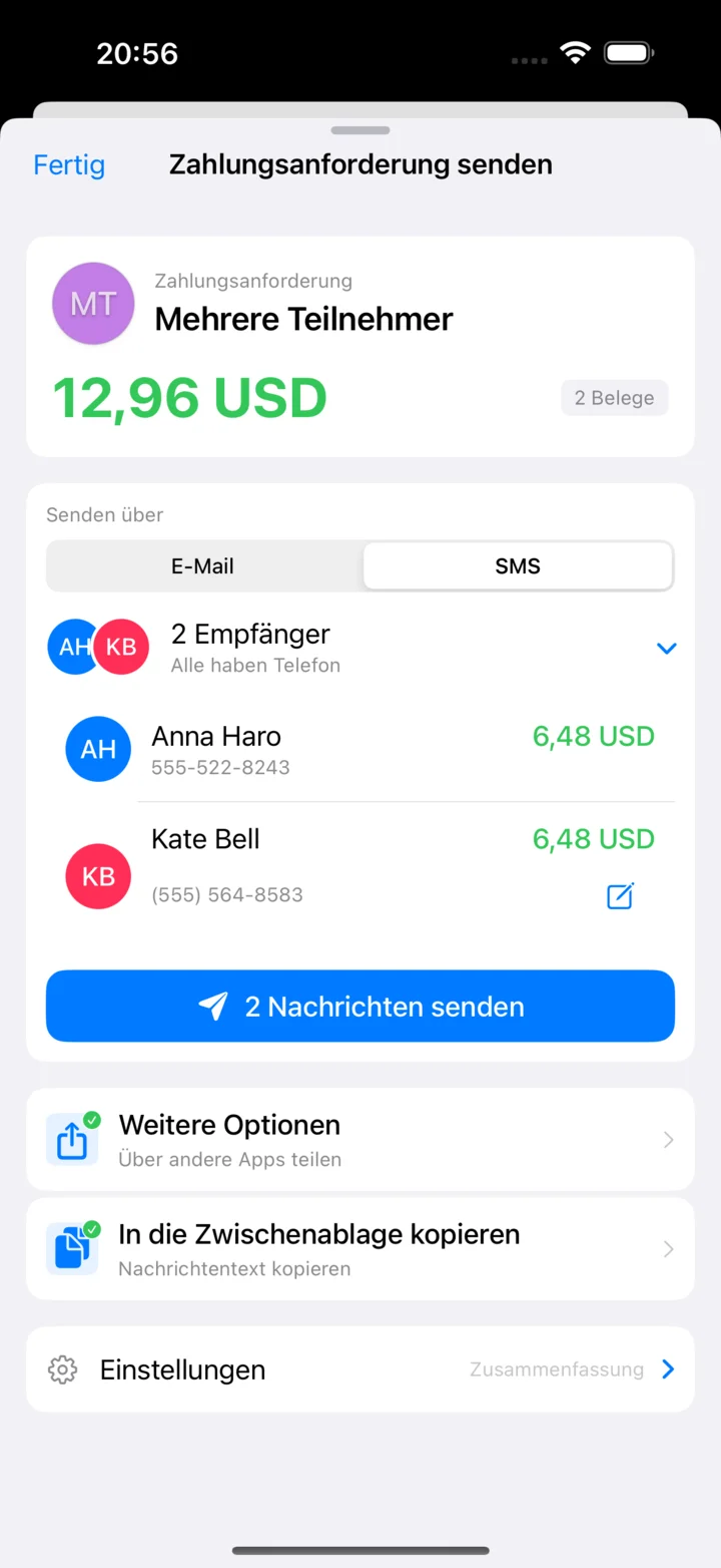Zahlungsanforderungen an mehrere Empfänger per E-Mail senden