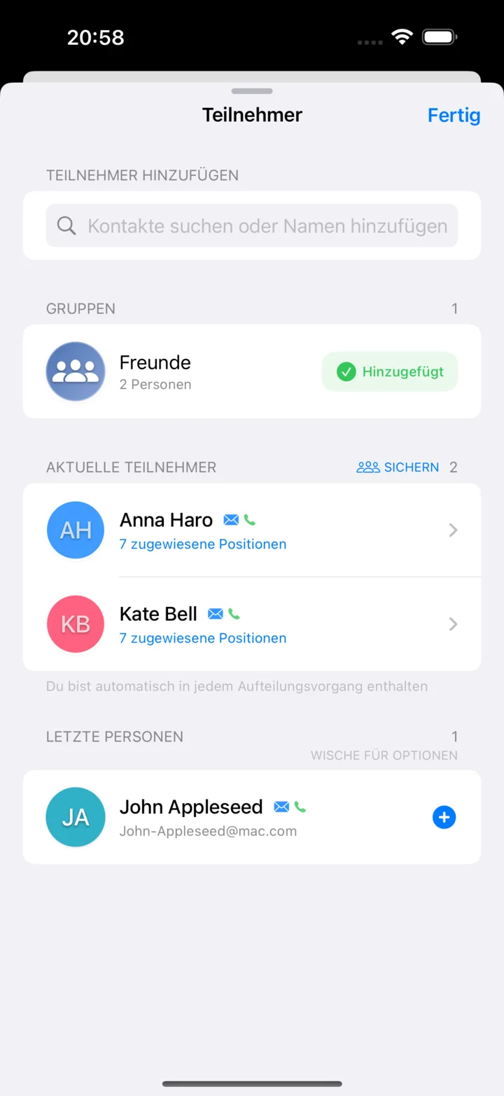 Teilnehmerverwaltung mit Gruppen und Kontakt-Integration