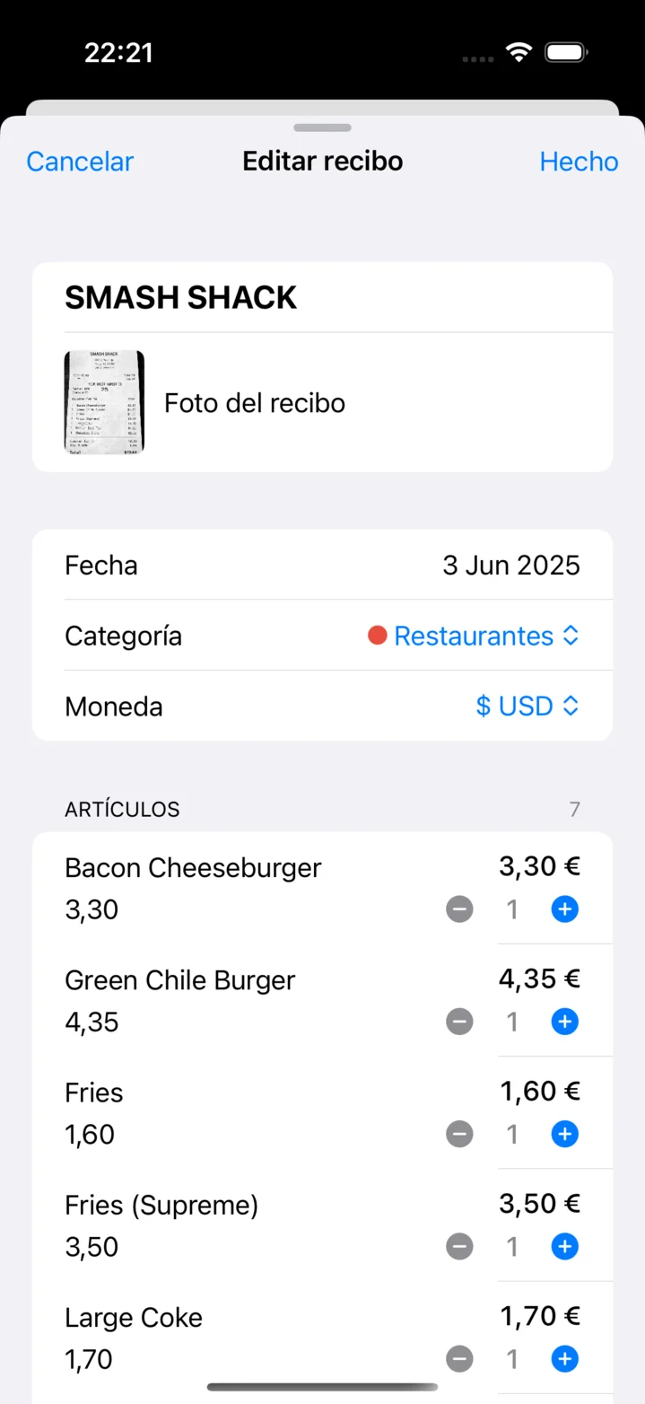 Recibo procesado por IA mostrando artículos y precios
